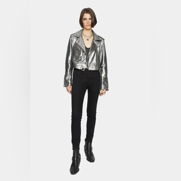 REBECCA MINKOFF Cropped Jett Moto Jacket - Silver - Picture 3 of 13